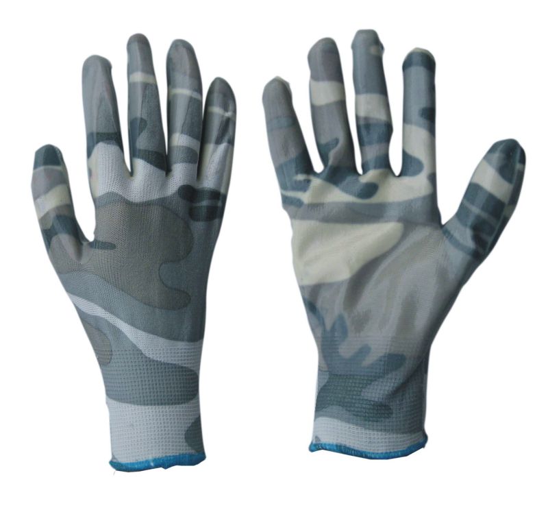 13G Comouflage Printing Polyester Liner Nitrile Coated Glove-5030