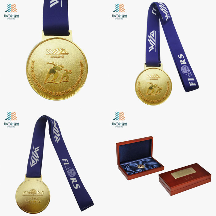 Bulk Items Zinc Alloy Convex Gold Custom Skating Medal with Ribbon