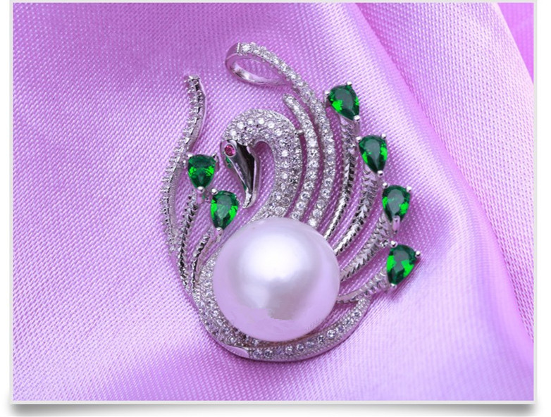 Freshwater Fashion Pearl Pendant 12-13mm AAA Button Pearl Swan Shape Button Pearl Pendant