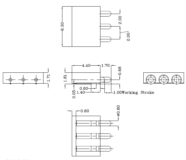 Spring Loaded Connector with 3 Pins, High Durability, Fine Pitch