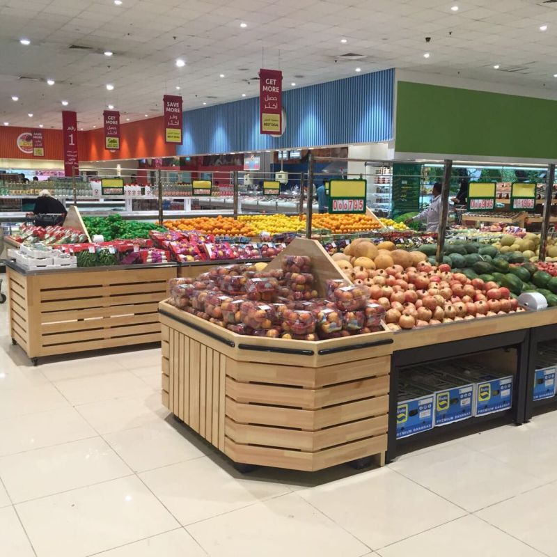 Wooden Supermarket Vegetable and Fruit Display Shelf