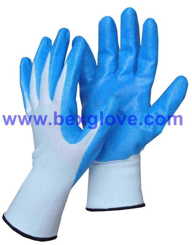 13 Gauge Nylon Liner, Nitrile Coating, Flashy Powder Safety Gloves