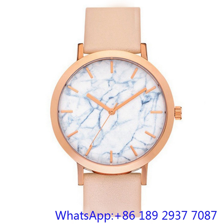 Top-Quality Stainless Steel Watches Whit Marble Dial, Genuine Leather Band Ja-15064