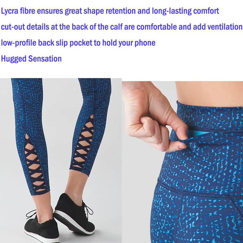 Ladies Fitness Yoga Pants Sports Leggings with Lattice on The Shin