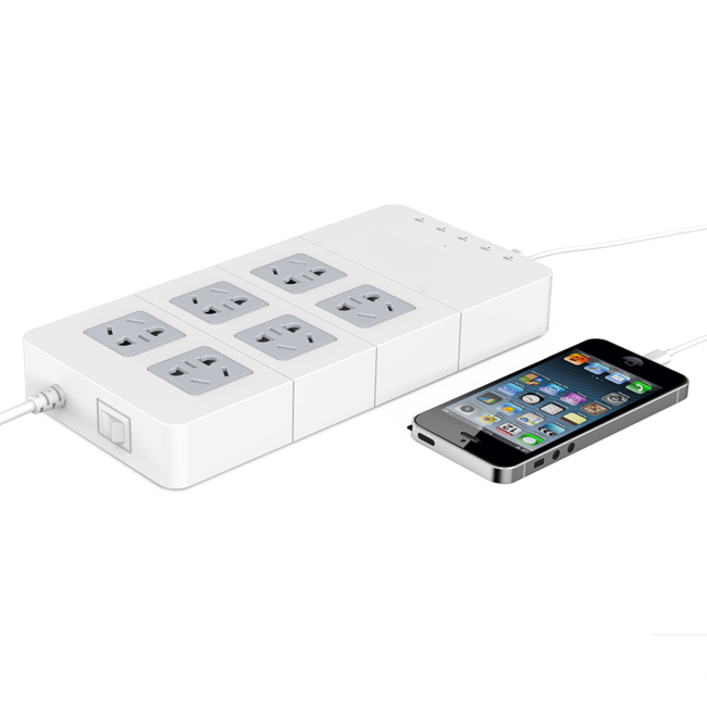 EU/Au/Us/UK Plug 6 Outlet Socket with 5 USB Ports