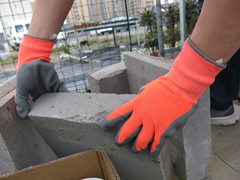 Neon Orange Nylon Grey Latex Gloves with Crinkle Finished Dnl419