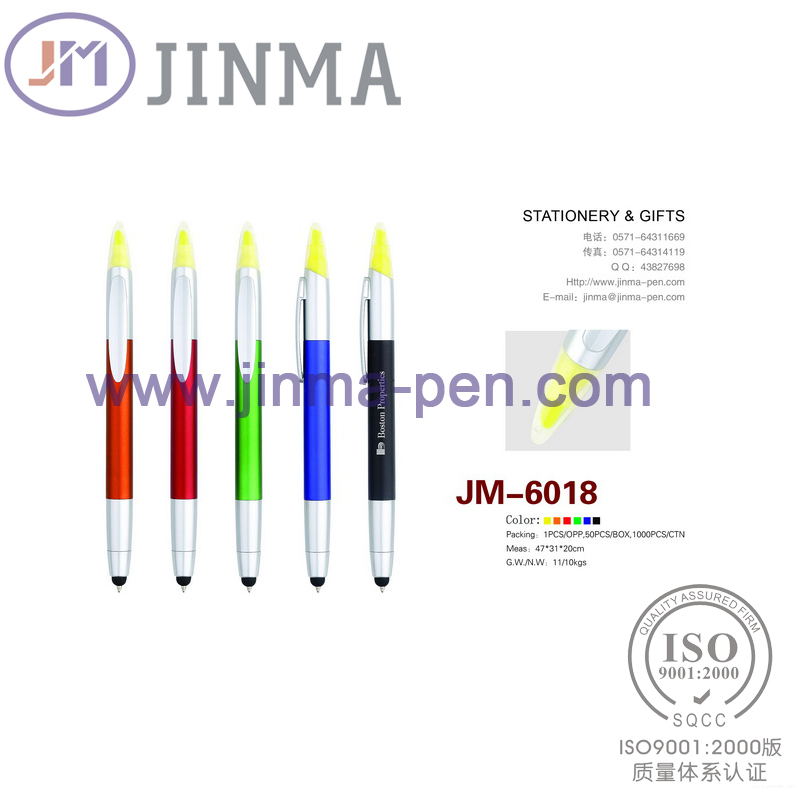 The Promotion Highlighter Ballpoint Pen Jm--6018 with One Stylus Touch