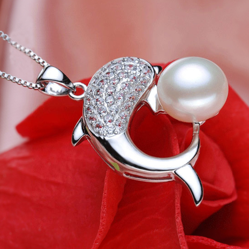 Cute Dolphin Shaped Pearl Pendant AAA Semi Round 9-10mm Freshwater Fashion Pearl Pendant