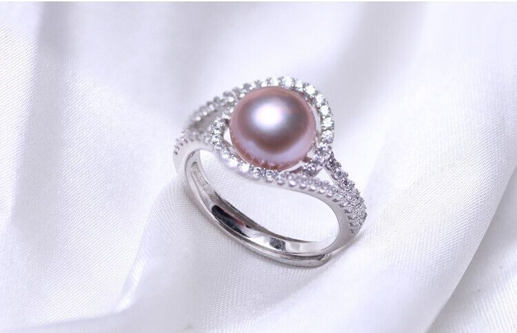 925 Silver Pearl Ring AAA 9-10mm Bread Round Natural Pearl Ring