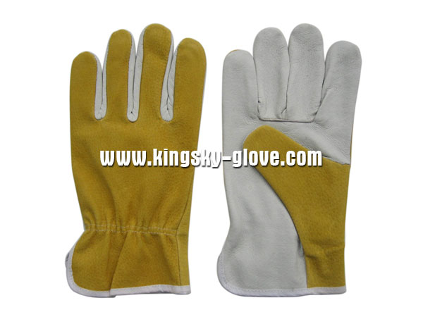 Pig Skin Wing Thumb Driving Work Glove-9513