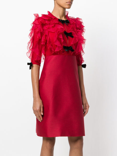 Red Flower Stitching Short Dress