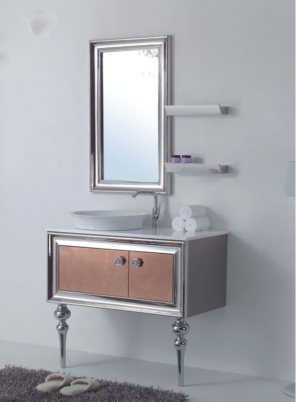 Golden Sliver Stainless Steel Modern Flooring Bathroom Mirrored Cabinet (YB-860)