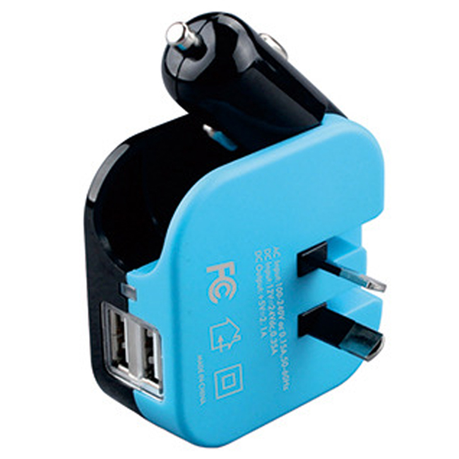 2 in 1 Dual USB Port Car Charger Home Wall Charger with Foldable Au Plug