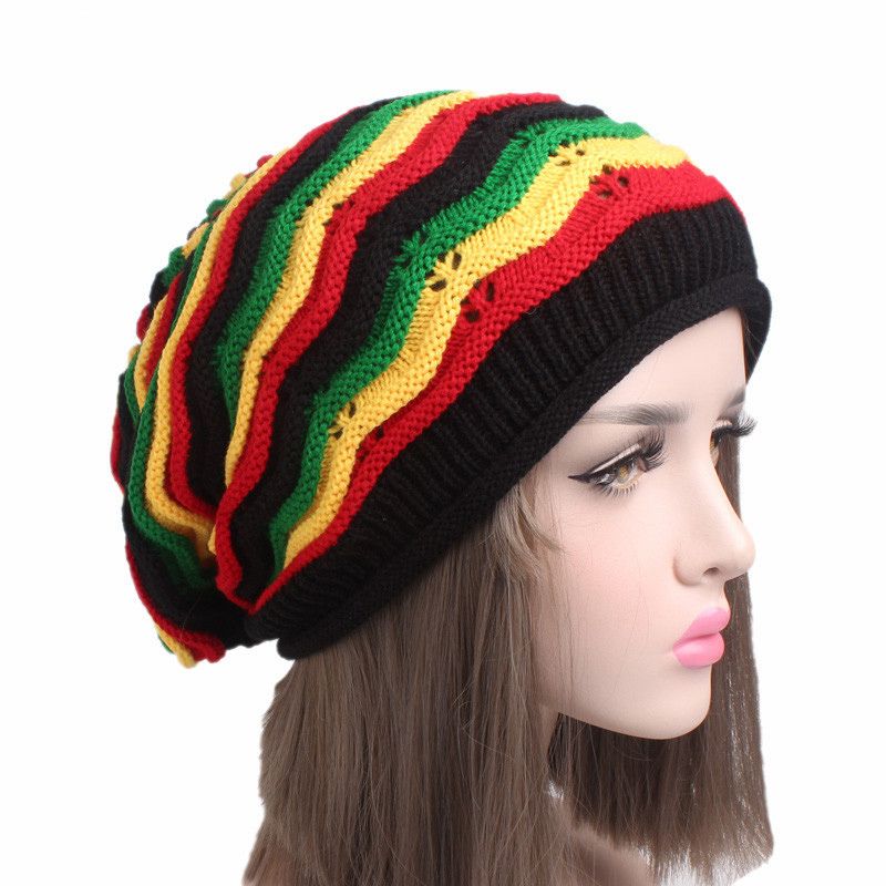 Womens Mens Unisex Knitted Colorful Fancy Rainbow Slouchy Stripes Hat Beanie (HW130)