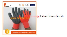 Neon Orange Nylon Grey Latex Gloves with Crinkle Finished Dnl419