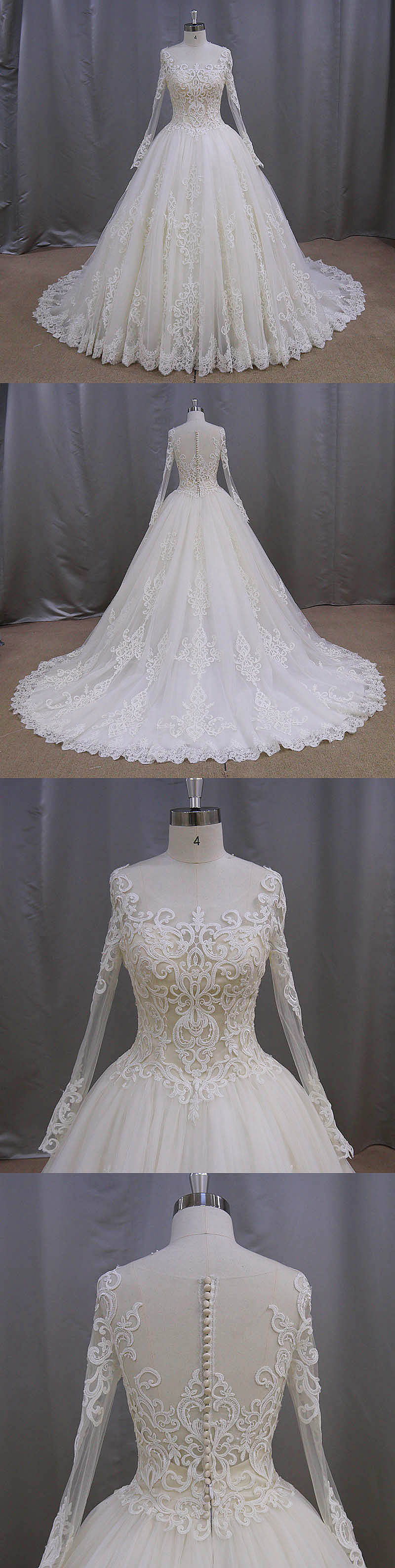 Ball Gown Champagne Muslim Long Sleeve Wedding Dress (XF1080)