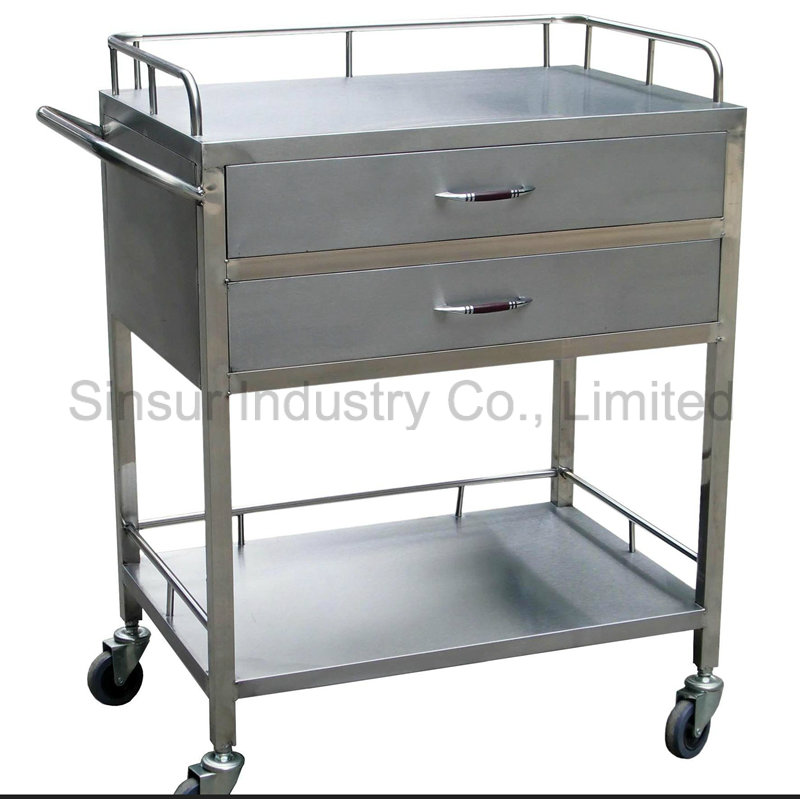 Stainless Steel Crooked Handle Medical/Hospital Trolley