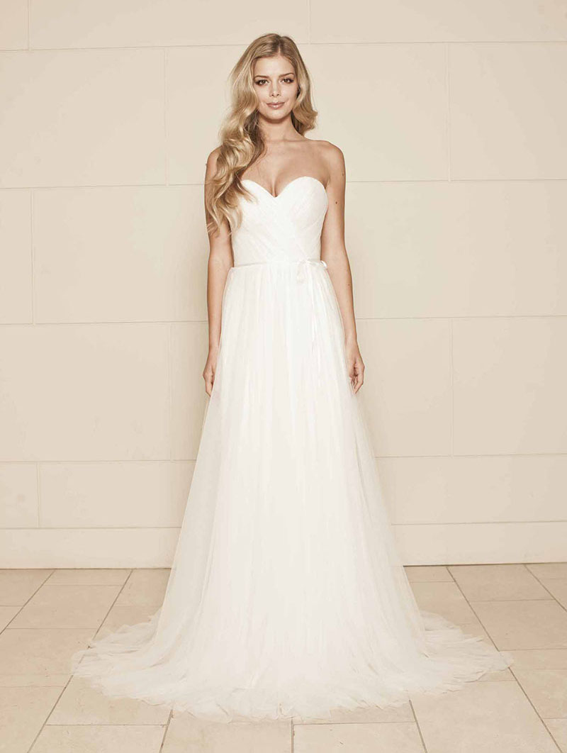 A-Line Strapless Floor Length Wedding Dress