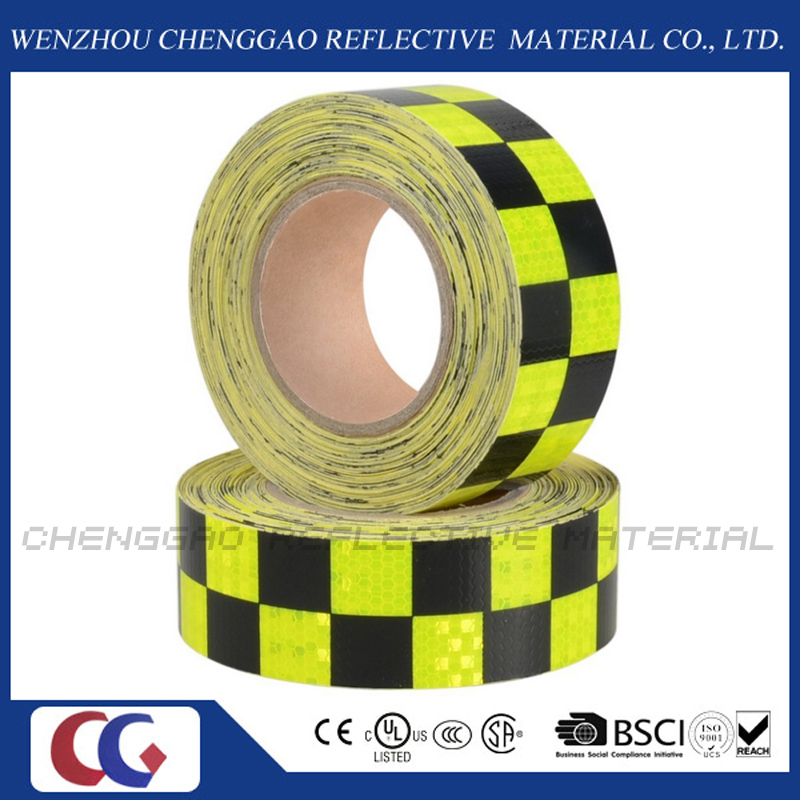 Fluorescent and Black Checkered Adhesive Reflective Safety Warning Tape (C3500-G)