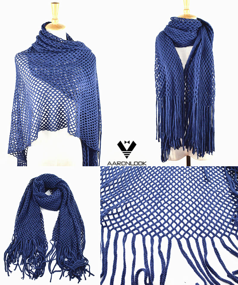 Women Soft Acrylic Warp Knitted Scarf Wrap with Long Fringes