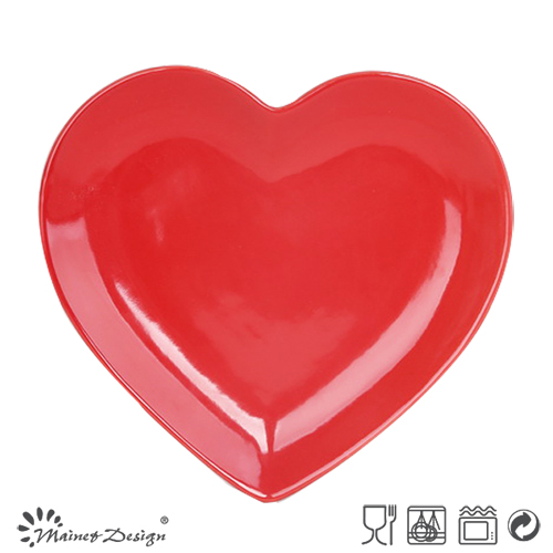 16PCS Dinner Plate Heart Shape Full Red Glazed Design