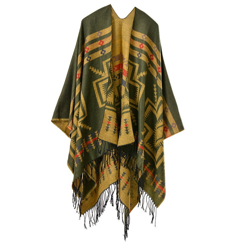 Women's Color Block Open Front Blanket Poncho Bohemian Cashmere Like Cape Thick Warm Stole Throw Poncho Wrap Shawl (SP220)