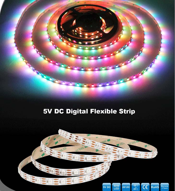 Built-in IC Digital 5050 DC 5V LED Strip, High Brightness LED Strip RGB Signcomplex