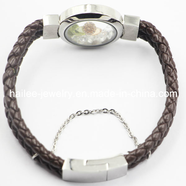 Top Sale Stainless Steel Fashion Leather Bracelet with Locket