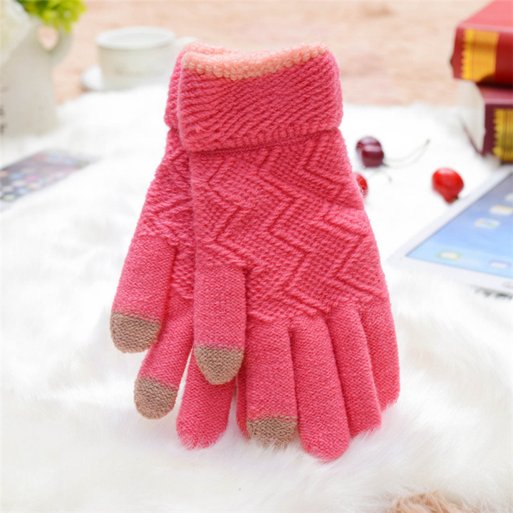 Sweet Pink Touch Screen Warm Glove Jacquard Knit Women Glove. Wholesale