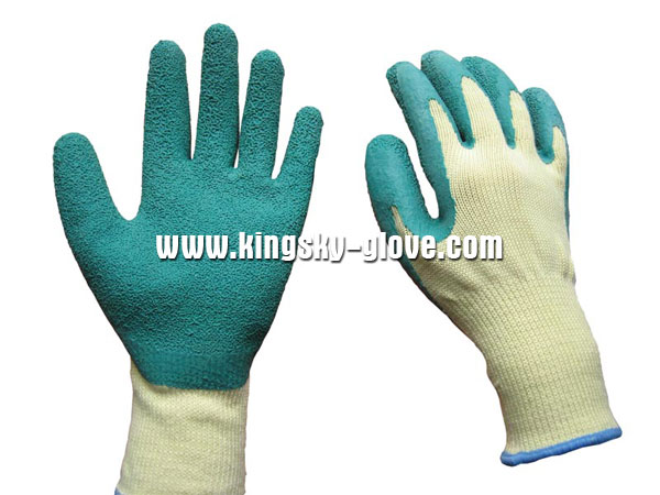 10g Polyester Liner Rough Finish Green Latex Glove-5232. Gn