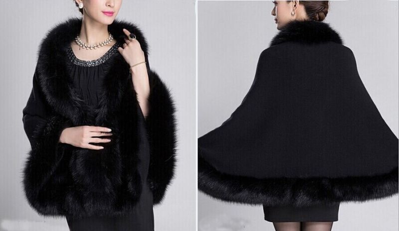 Wool Blend Fur Trim Cape