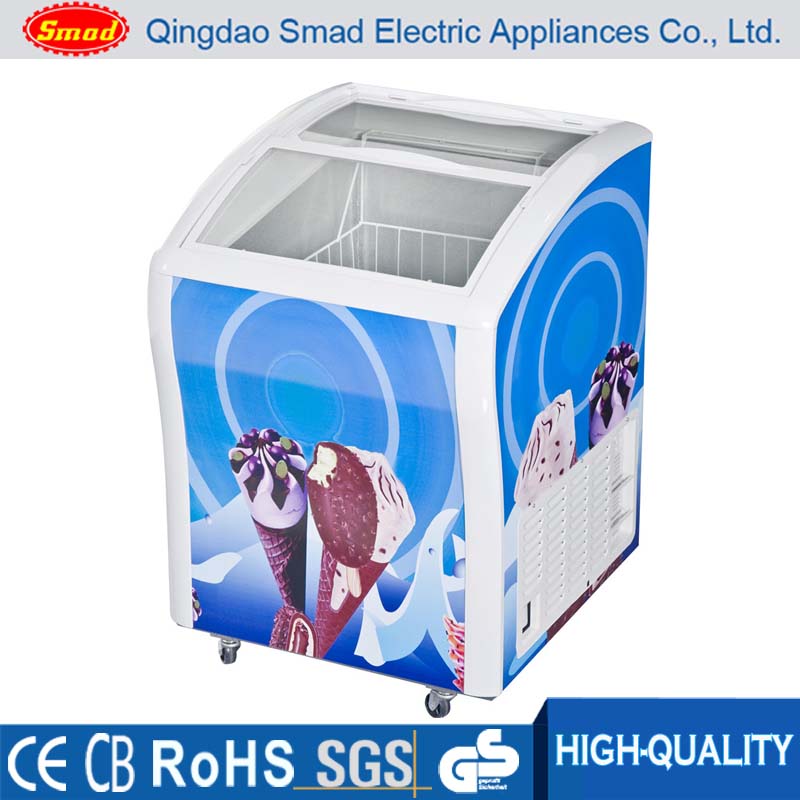 138L Ice Cream Freezer, Display Freezer, Curved Glass Door Chest Freezer