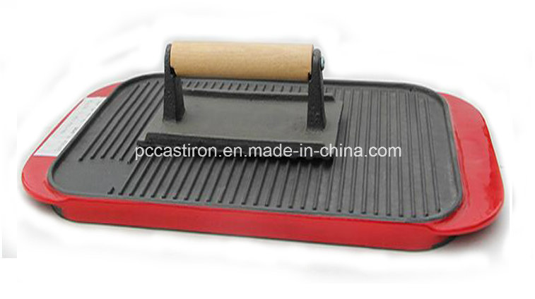 Preseasoned Cast Iron Griddle Plate with Enamel Handle Supplier