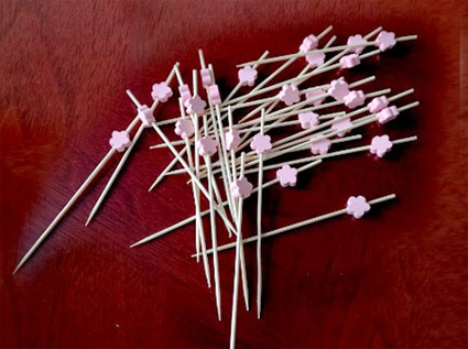 Pink Color Flower Shape Bamboo Cocktail Sticks