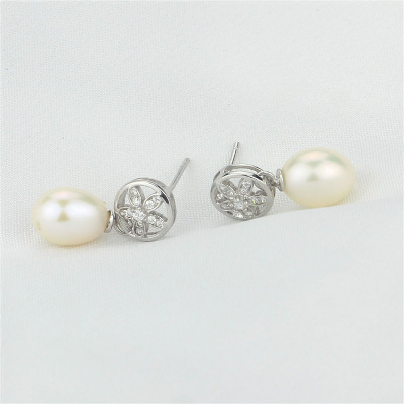 Freshwater Sterling Sivler Pearl Earring AAA 8-9mm Drop Classic Pearl Earrings