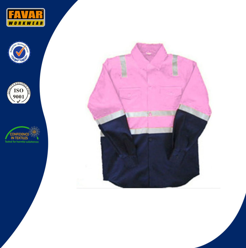 Children Pink & Navy Blue Wholesale with 100% Cotton Drill High Visibility Reflective Tape Shirt