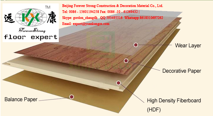 Oak Wood Laminate/Laminated Floor 12.3mm HDF in China Factory