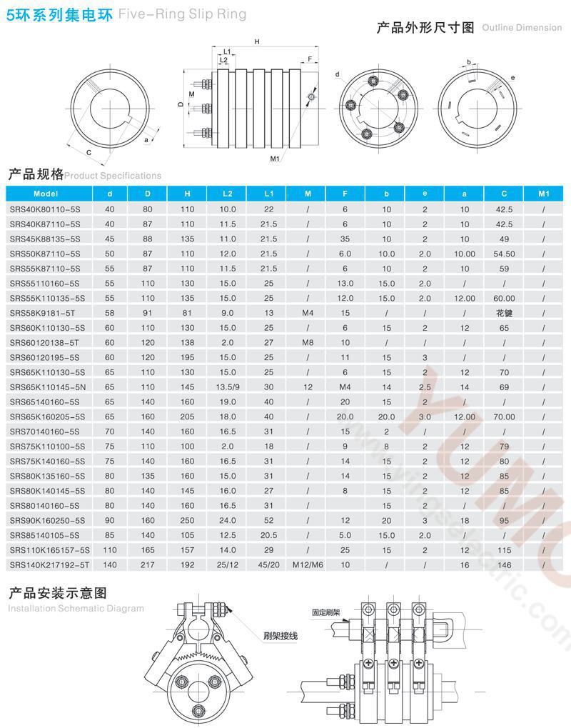 Sr50X90X110-5rings Traditional Carbon Brushes Through Bore Slip Ring with Holder