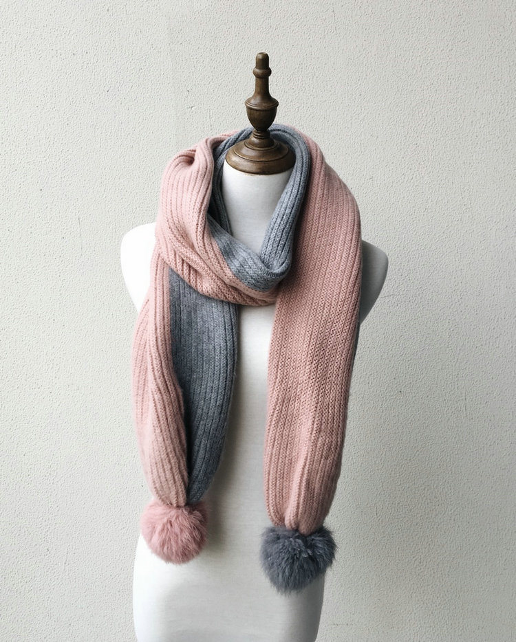 Womens Unisex Winter Warm 2 Tone Knitted Scarf with POM POM (SK161)