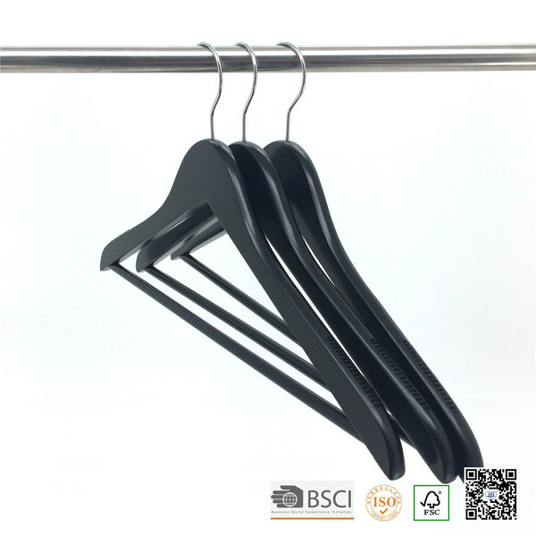 Black Pants Bar Non Slip Shoulder Wood Coat Hangers for Cloth