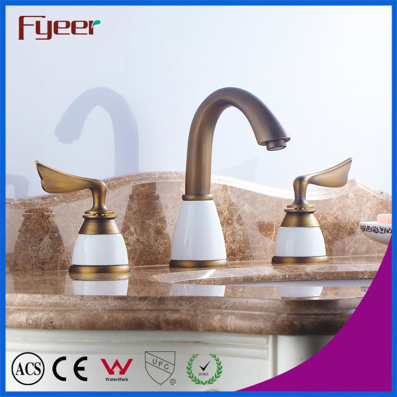 Fyeer Antique Copper 3 Hole Basin Faucet with Double Handle