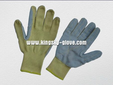 10g Aramid String Knit Liner Leather Palm Cut Resistance Glove-2307