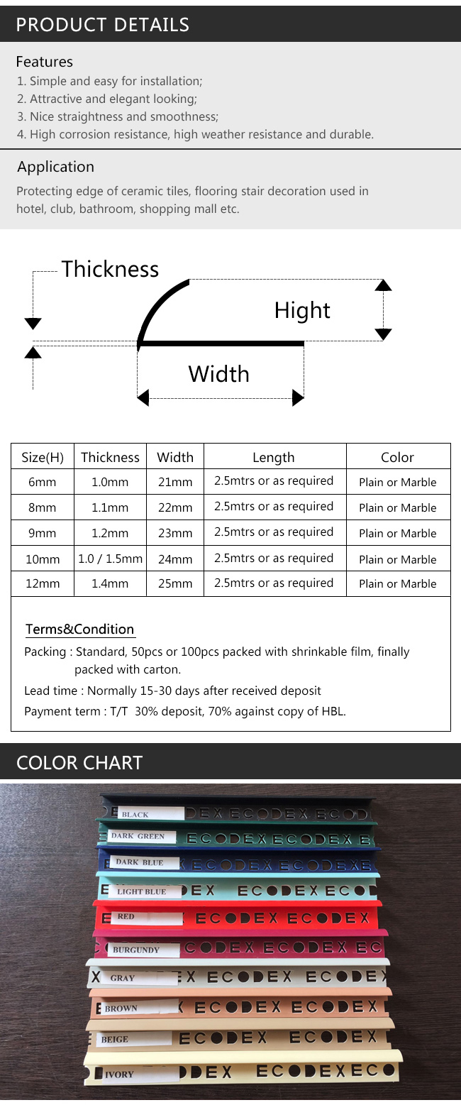 L Shape 10mm Straight Edge Tile Trim