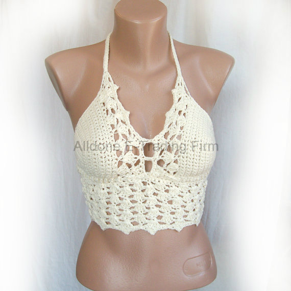 Factory Women's Handmade Crochet Bikini Top, Halter Bra