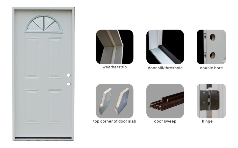 Moon Glass Modern Pre-Hung Entrance 4 Panel Exterior Door