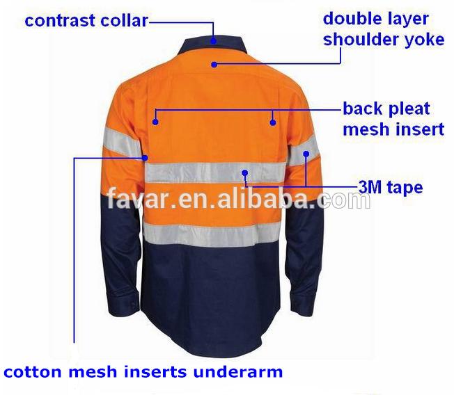 Long Sleeve 100% Cotton Drill Hi Vis Wholesale Safety Shirts