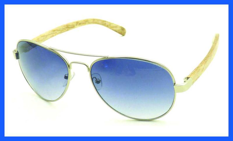 Fqmw161391 Good Quality Metal Sunglass with Bamboo Temple