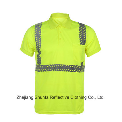 High Visibility 100% Polyester Birdeyes Safety Reflective Polo T Shirt