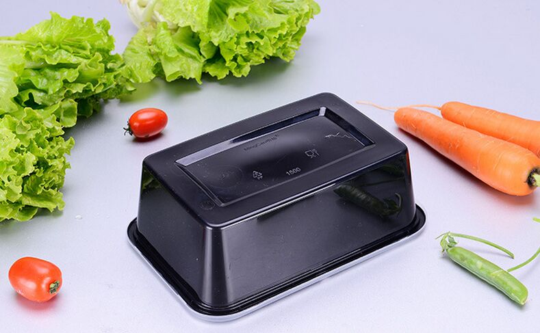 Black Color 500ml Disposable Microwave Clear PP Rectangular Food Container with Lid