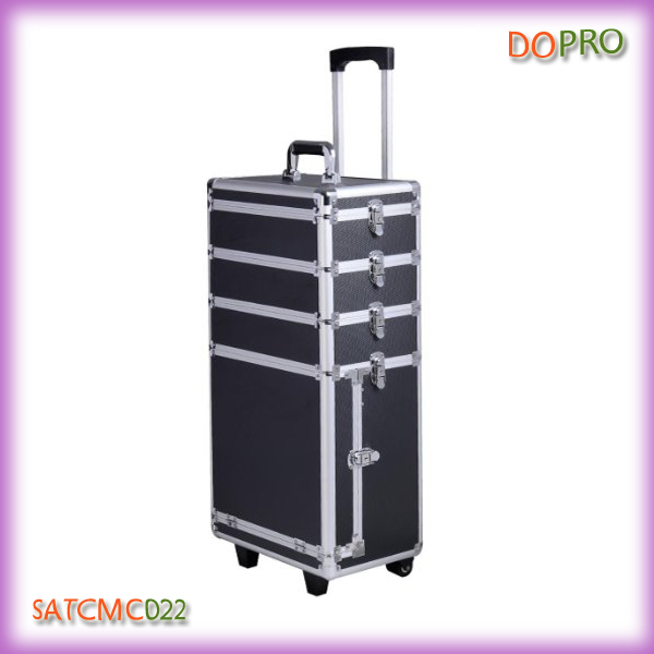 4 in 1 Black Rolling Aluminum Travel Jewelry Trolley Case with Drawers (SATCMC022)